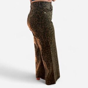 12th Tribe Leopard Print High-Waisted Wide Leg Denim